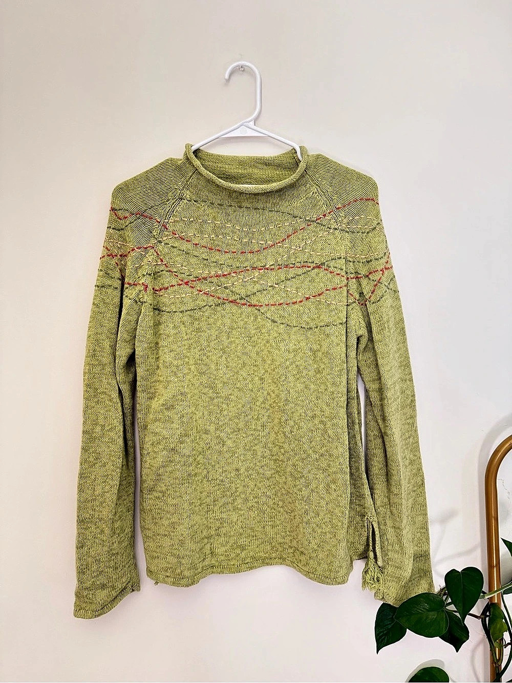 Coldwater Creek Crew Neck Knit Sweater in Green Large Excellent